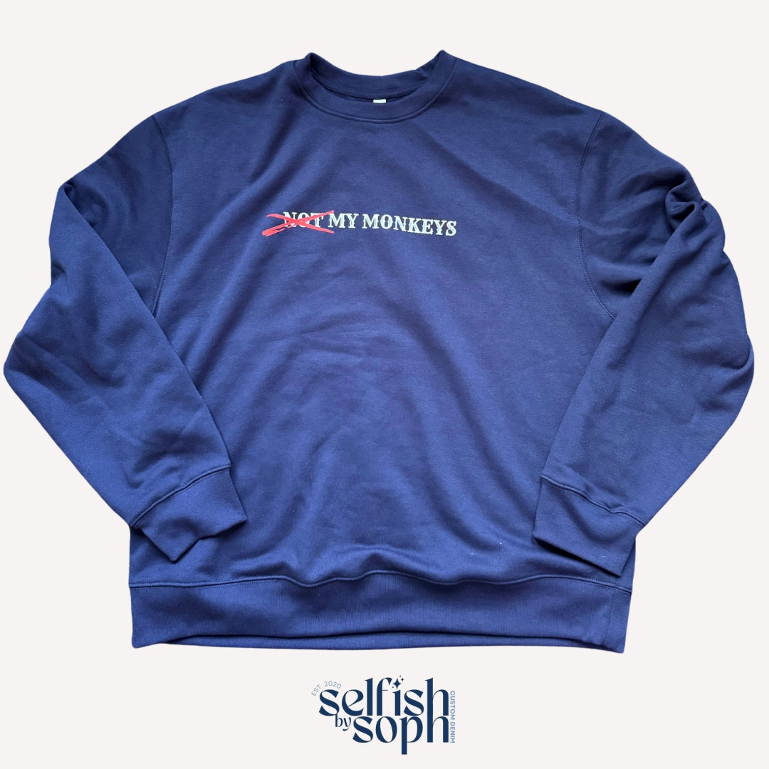 Not My Monkeys Navy Blue Crew Neck