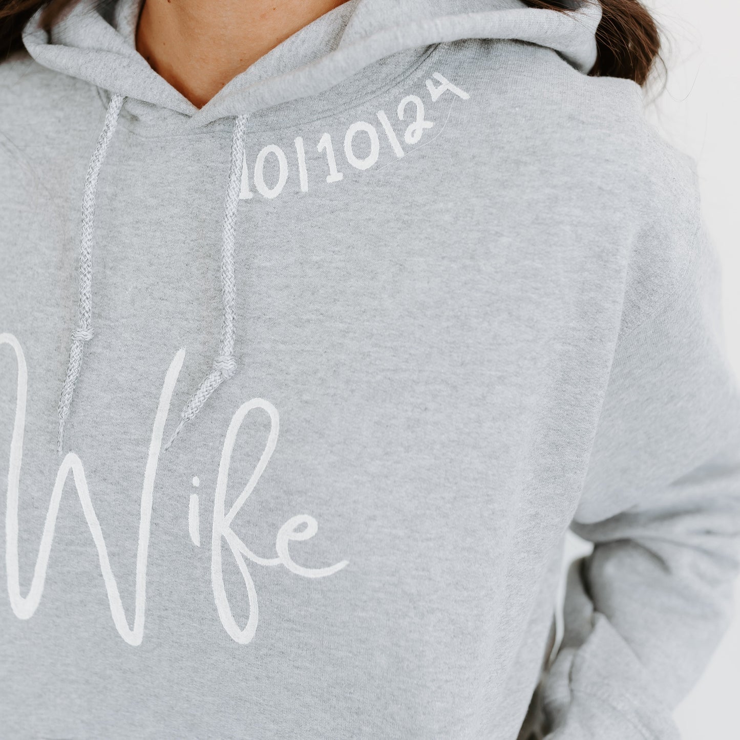 gray hooded sweatshirt wife hand painted customized with wedding date sentimental personalized marriage bride to be wedding gift ideas