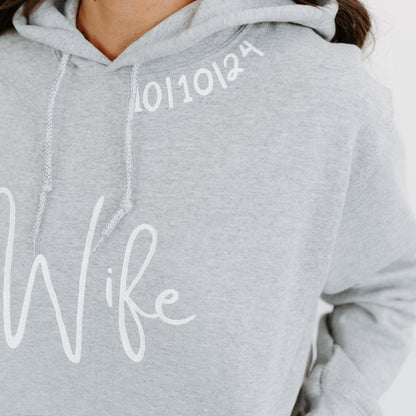gray hooded sweatshirt wife hand painted customized with wedding date sentimental personalized marriage bride to be wedding gift ideas