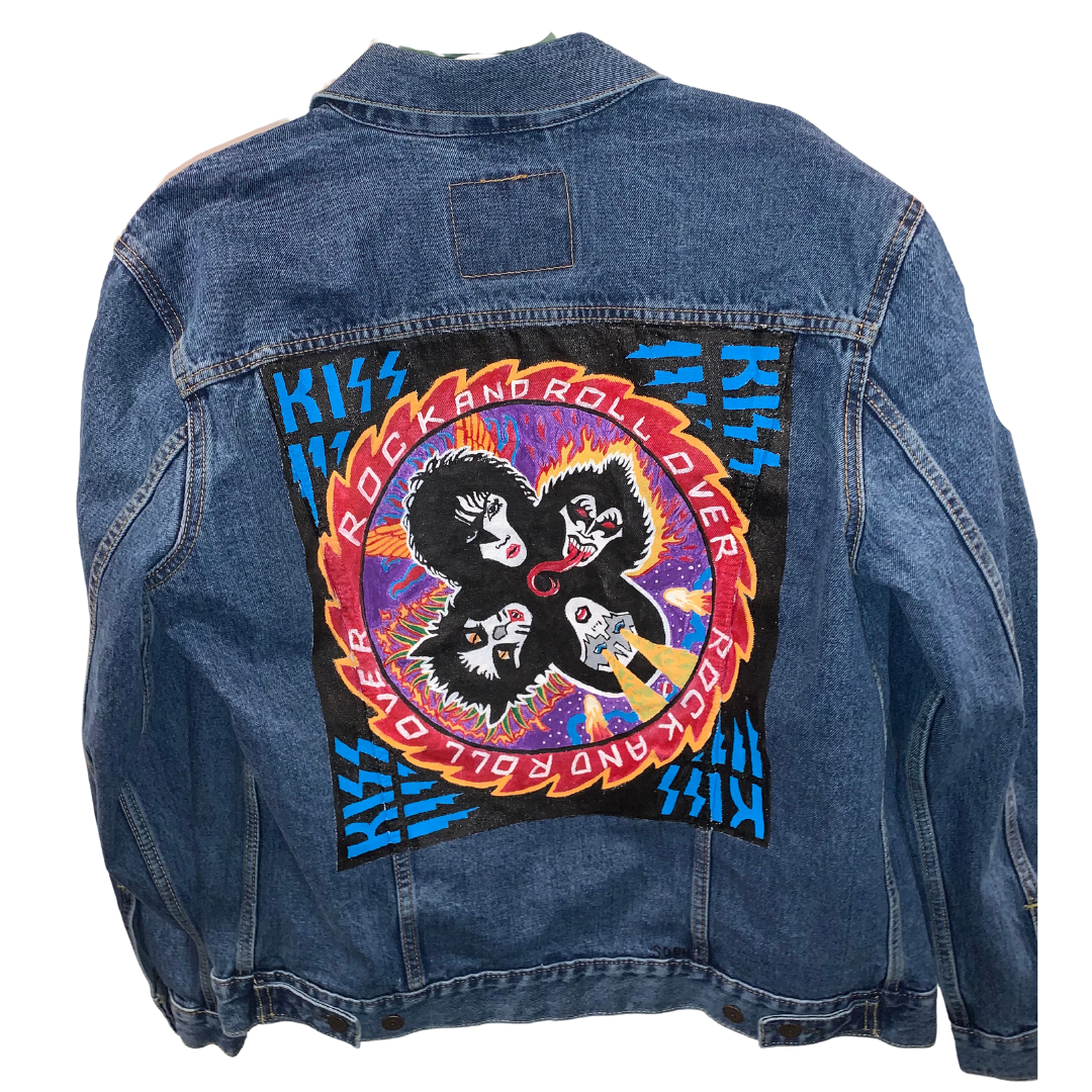 Kiss hand painted men's denim jacket, Levi's, 80s fashion, album covers, gifts for men, hand painted art, wearable art, men's fashion
