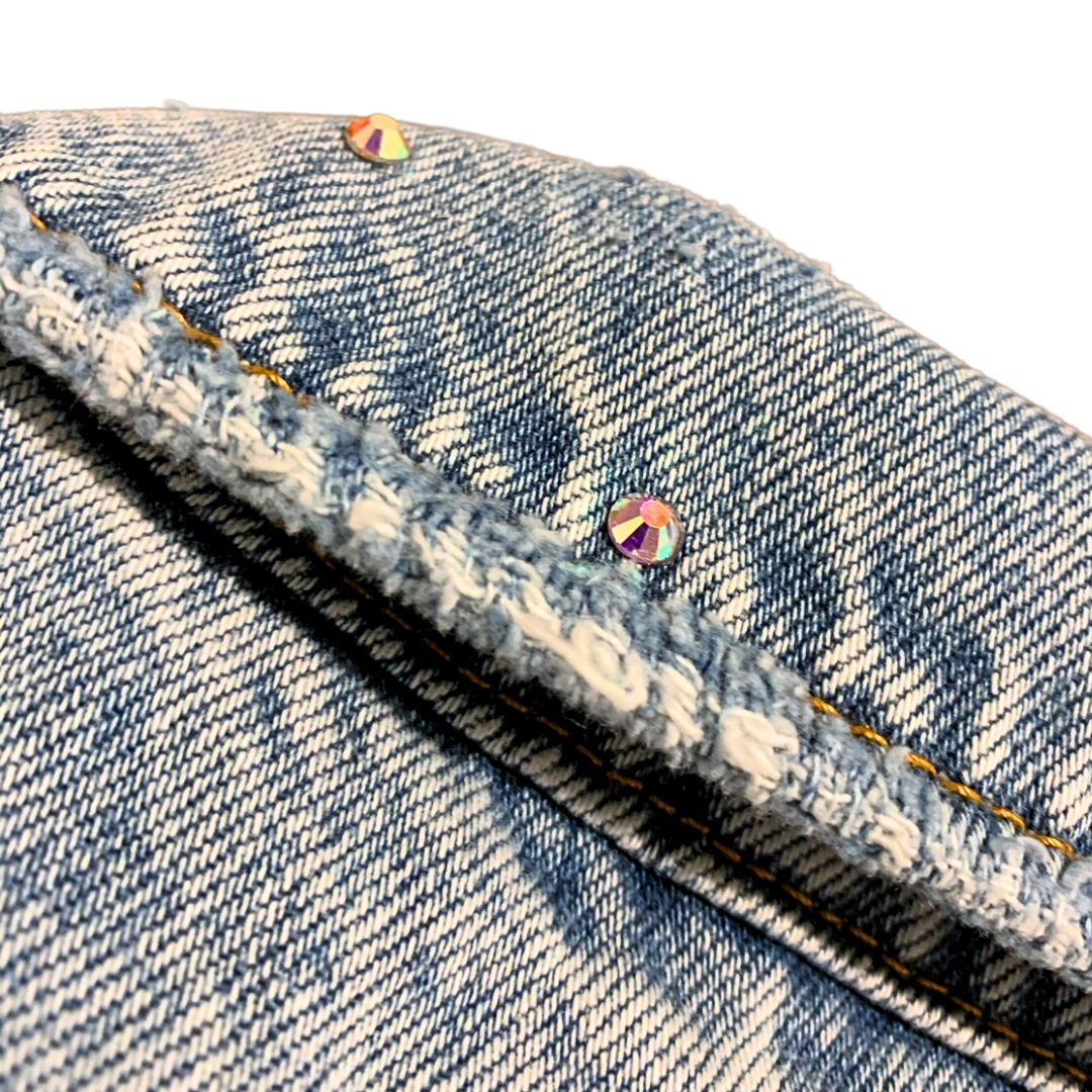 Women's blue denim jacket for bride, I do, future mrs., new last name, rhinestones, flowers, bridal, wedding