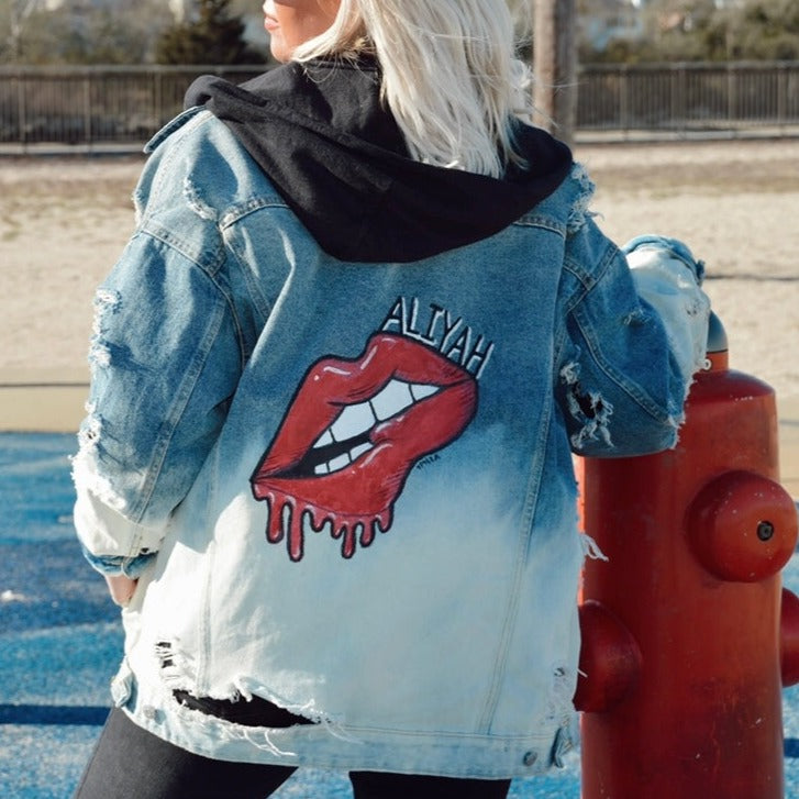 Lips Custom Hand-Painted Denim Jacket – Selfish by Soph