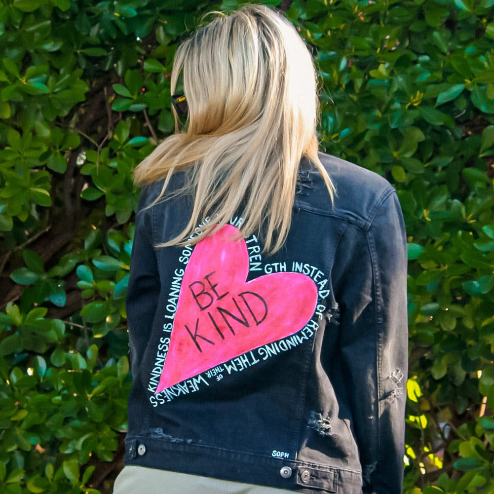 "Be Kind" Custom Hand-Painted Denim Jacket