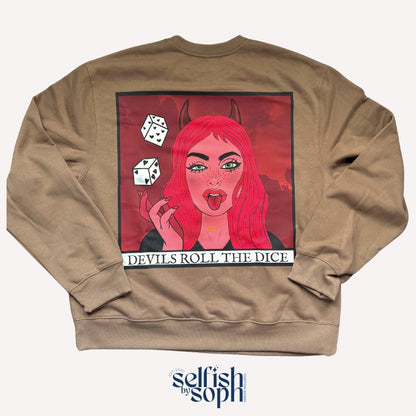 Devils Roll the Dice Vintage Brown Crew Neck