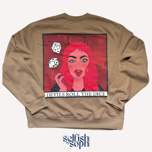 Devils Roll the Dice Vintage Brown Crew Neck