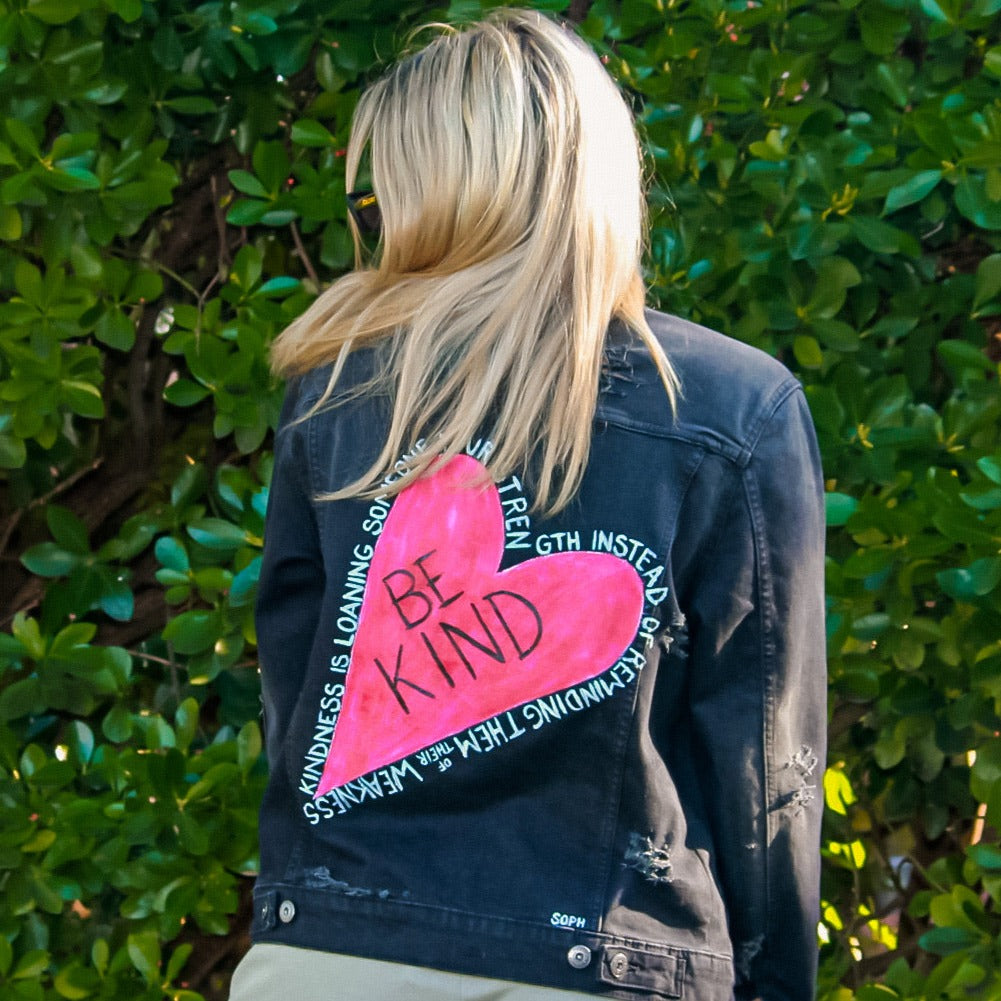 "Be Kind" Custom Hand-Painted Denim Jacket